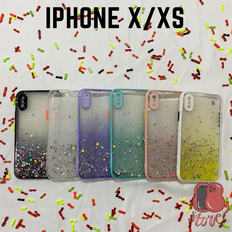 Softcase Glitter Iphone X / Xs / XS MAX Case Manik-Manik Warna Pastel Casting Unik Lucu