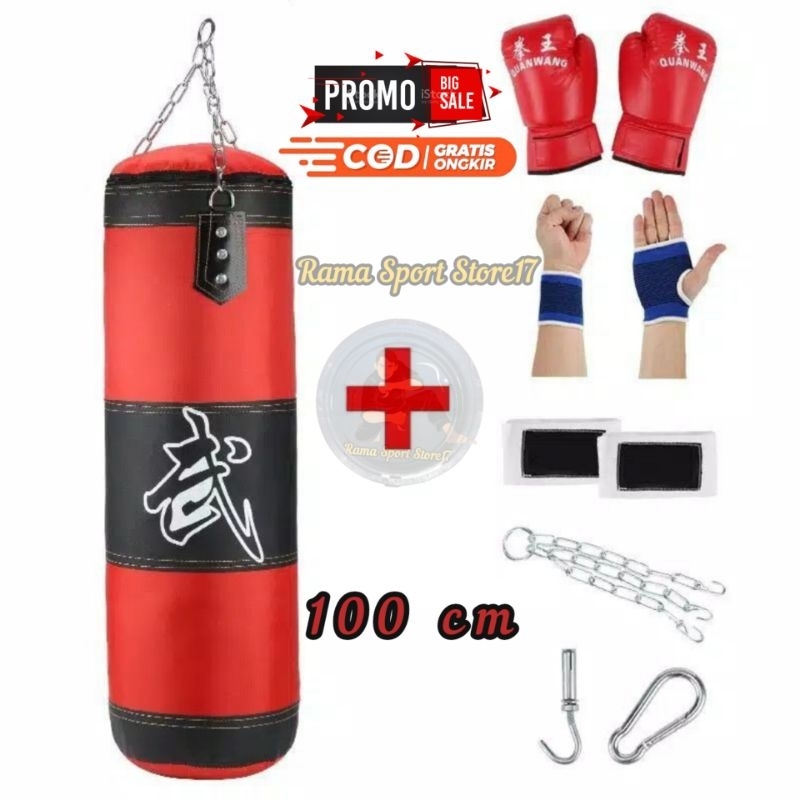 Samsak set Import gantung kosongan silat/ Tinju MMA Muay Thai Boxing kosongan 100 cm ,paket lengkap