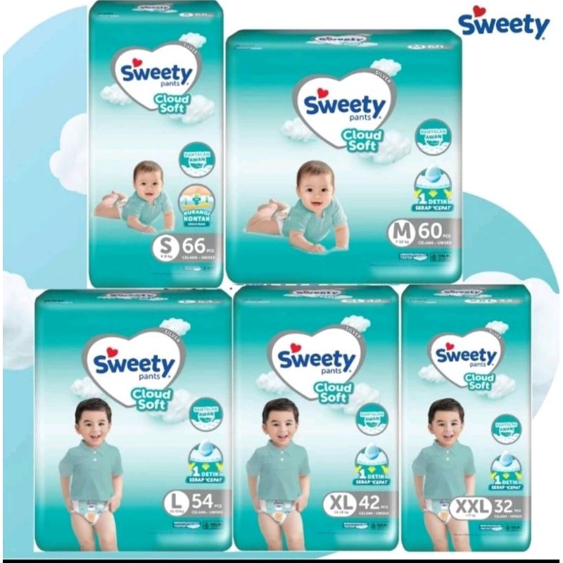 sweety silver pants M/60/L54/XL42/XXL32/pampers bayi murah sweety