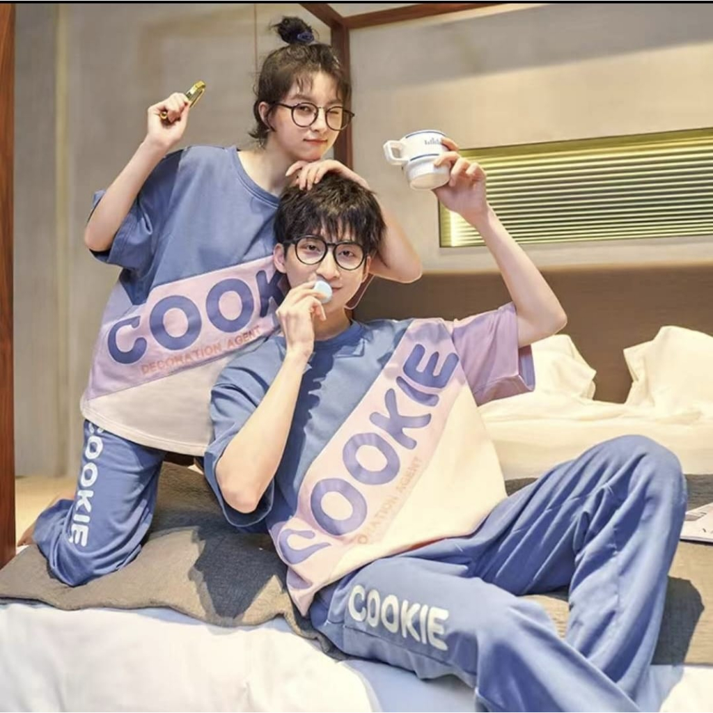 Baju tidur piyama cp couple bahan kaos import tebal