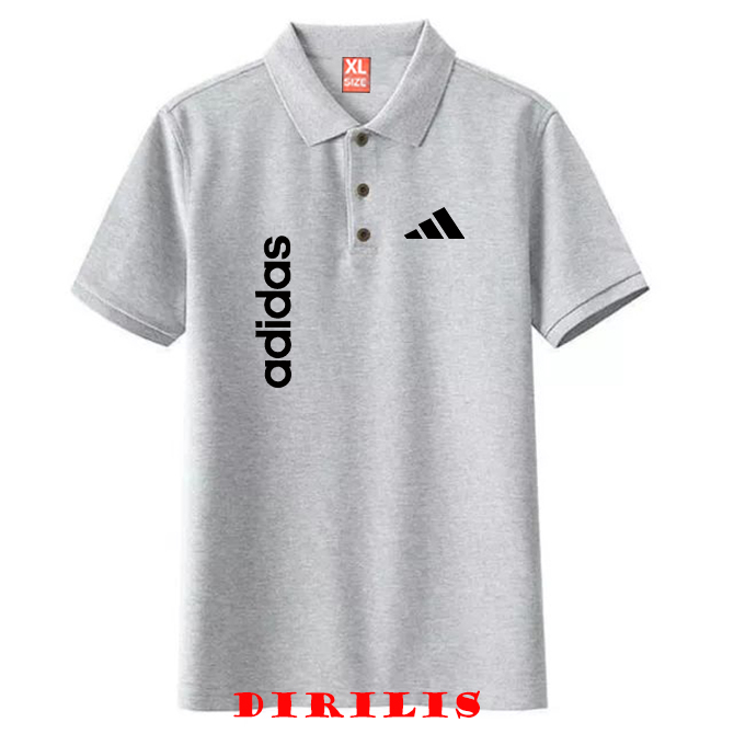 PROMO COD  Kaos Polo Kerah Pria & Wanita Adidas Logo Kiri Kanan Text Hitam Premium Unisex