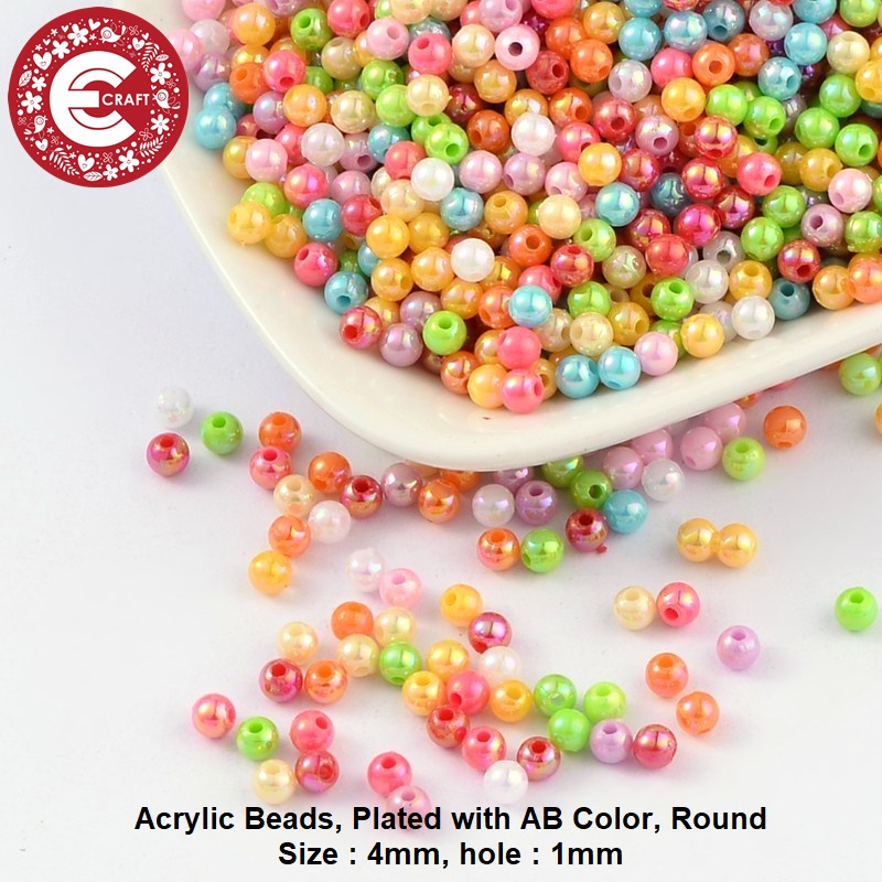 MANIK-MANIK BULAT 3MM & 4MM MIXED COLOR ACRYLIC BEADS AB PLATED