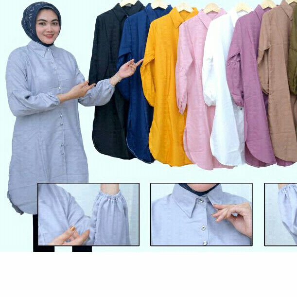 Baju Long Dres Kemeja Tunik Wanita Muslim Polos Terbaru 2022