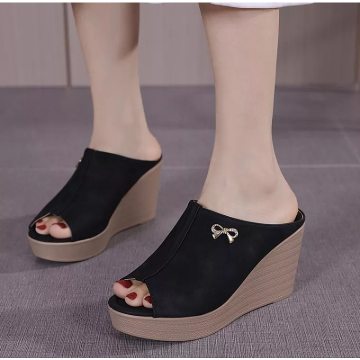 CUCI GUDANG Sandal Wanita Wedges Slop DINA Terbaru