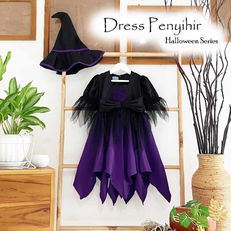 kostum penyihir FREE Topi/kostum Hallowen/Hallowen costum/baju penyihir