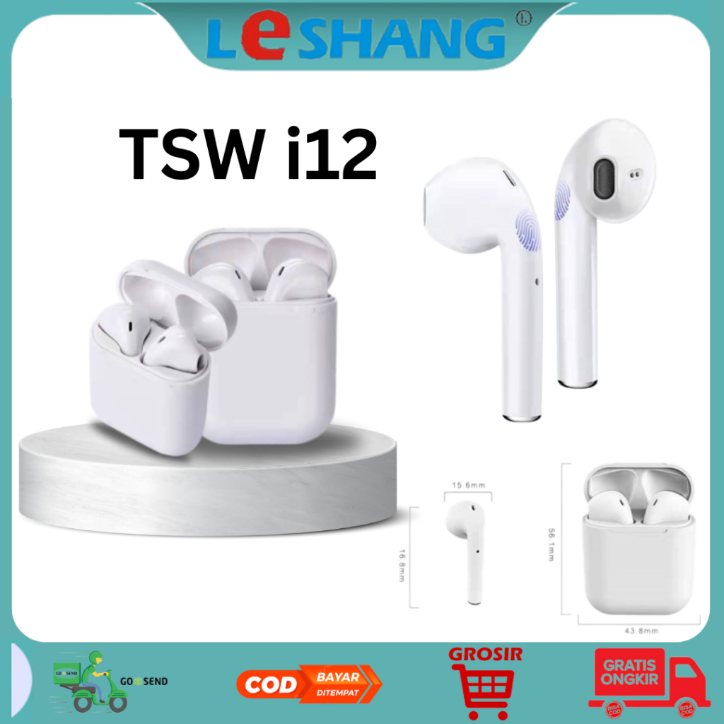 Headset Bluetooth TWS i12 Wireless Earphone Dual Ear Headset Wireless dengan Kotak Charger - COD