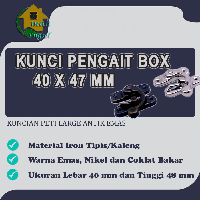Kunci pengait box 4.7 cm PI.1169B Kuncian peti Large antik emas nikel