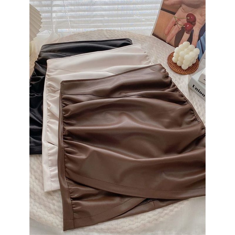 Rok kulit PU wanita full serut terbaru