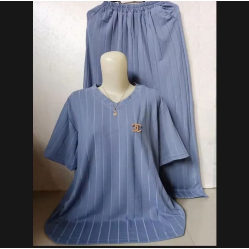 ONE SET ANDIN KNIT PREMIUM SETELAN ANDIN LENGAN PENDEK WANITA POLOS