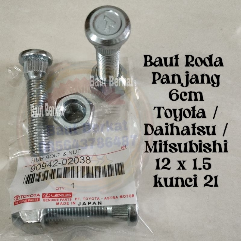 ECER baut roda kijang panjang innova avanza hilux pajero baut roda toyota panjang 6 cm