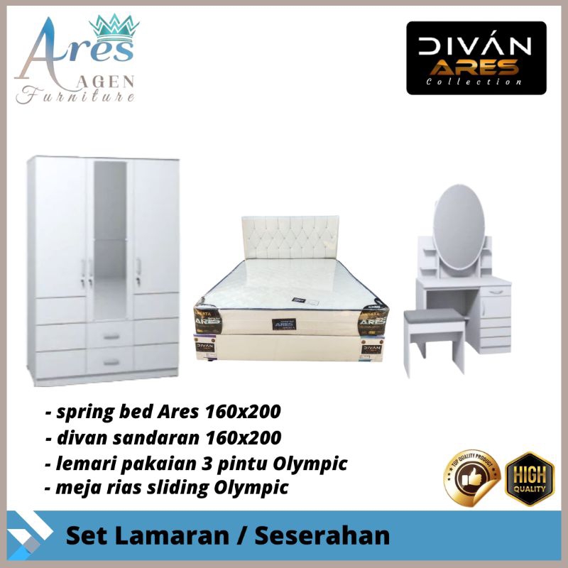 Paket seserahan Divan Kasur Lemari Meja Rias-Satu set Kamar Tidur Lemari Meja Rias Divan springbed