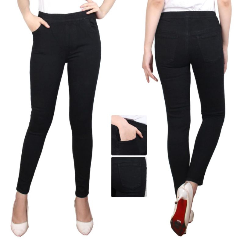 CELANA PINGGANG KARET LEGGING JEANS - CELANA JEANS PINGGANG KARET - JEANS PINGGANG KARET WANITA - JE