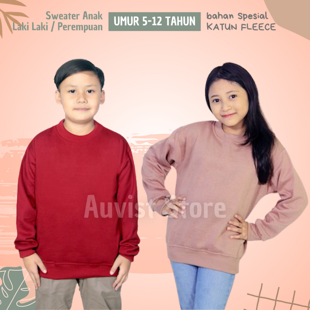 Jaket Sweater Polos Anak Perempuan Laki Laki Umur 5 6 7 8 9 10 11 12 Tahun Bahan Katun Fleece Adem M