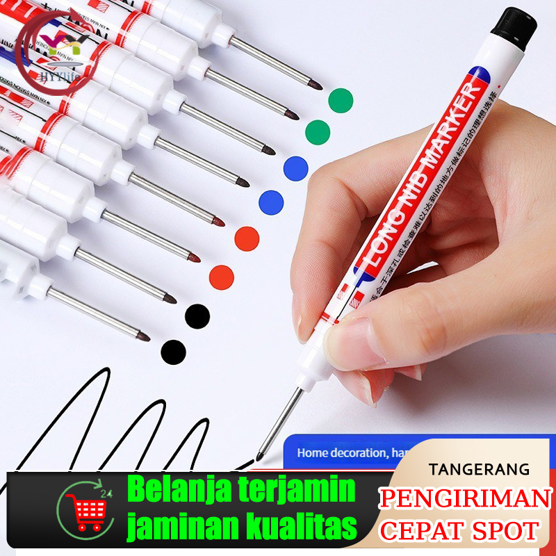 

6pc/set Penanda Kepala Panjang Pulpen Tulisan Serbaguna Tukang Bangunan Lubang Dalam Spidol Berminyak Tahan Air Cepat