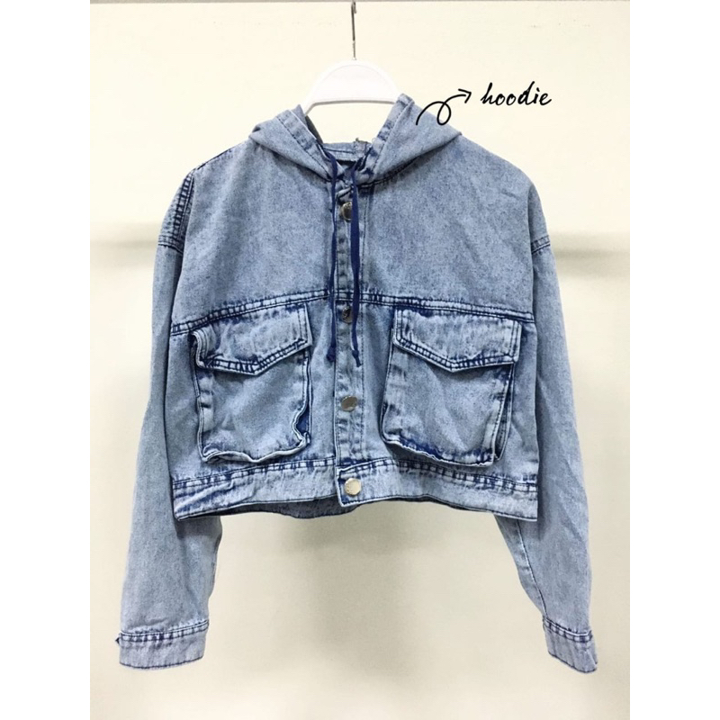Fuzzy Jacket Jeans Hodie Crop Pocket New | Jacket Jeans Premium | Hangout