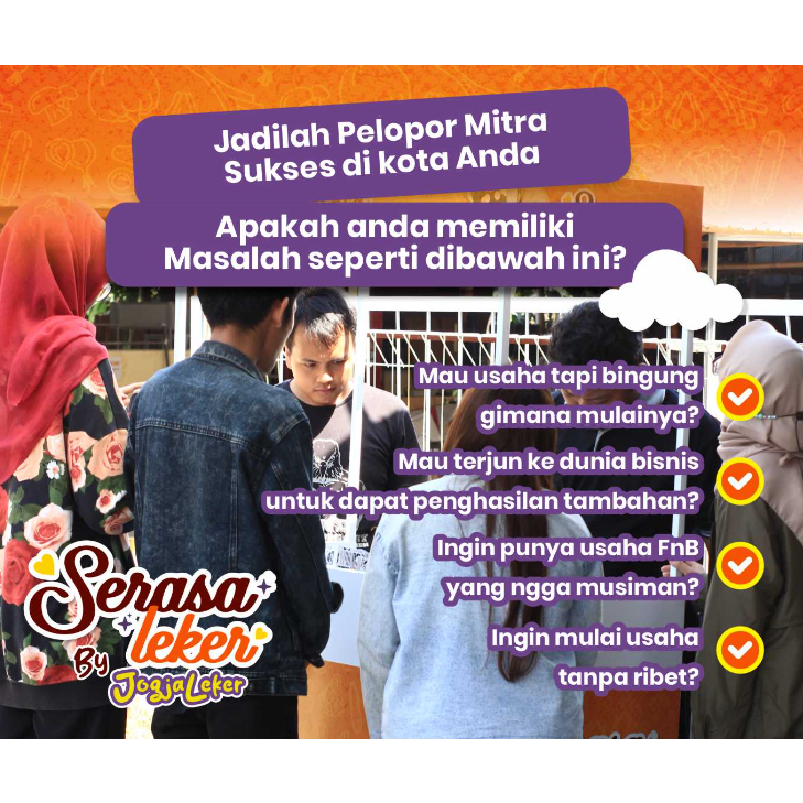 

Paket Usaha Franchise Murah SERASA LEKER Jajanan Legendaris Laris