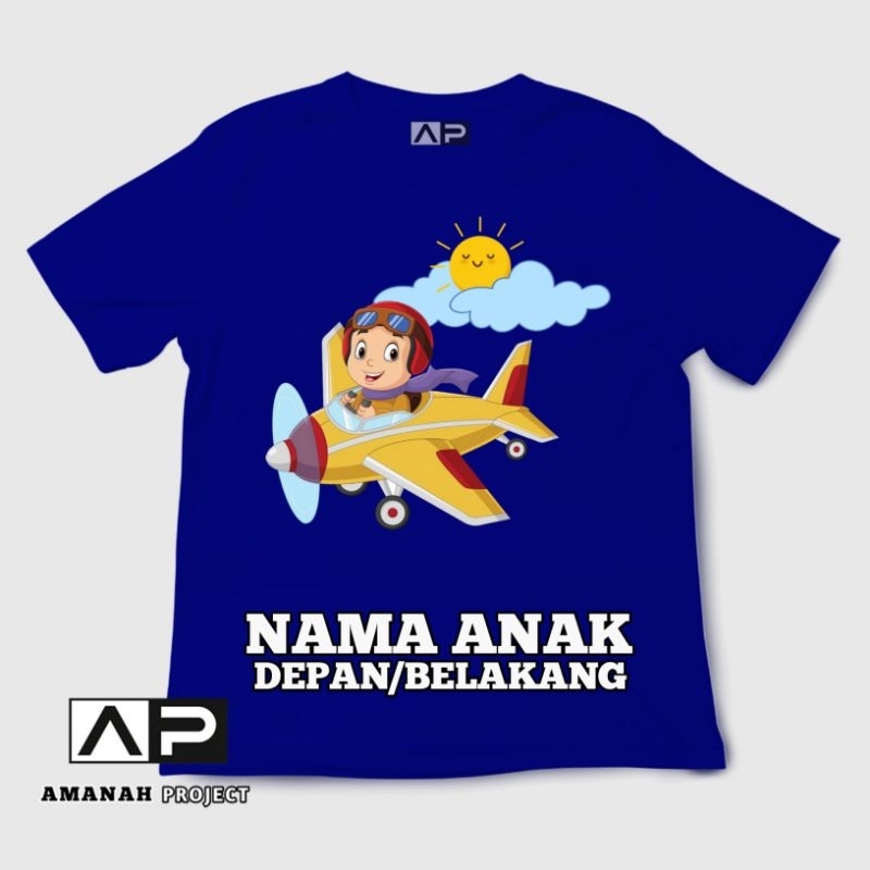 Kaos Anak Custom Gambar Pesawat Bahan Premium { FREE NAMA }