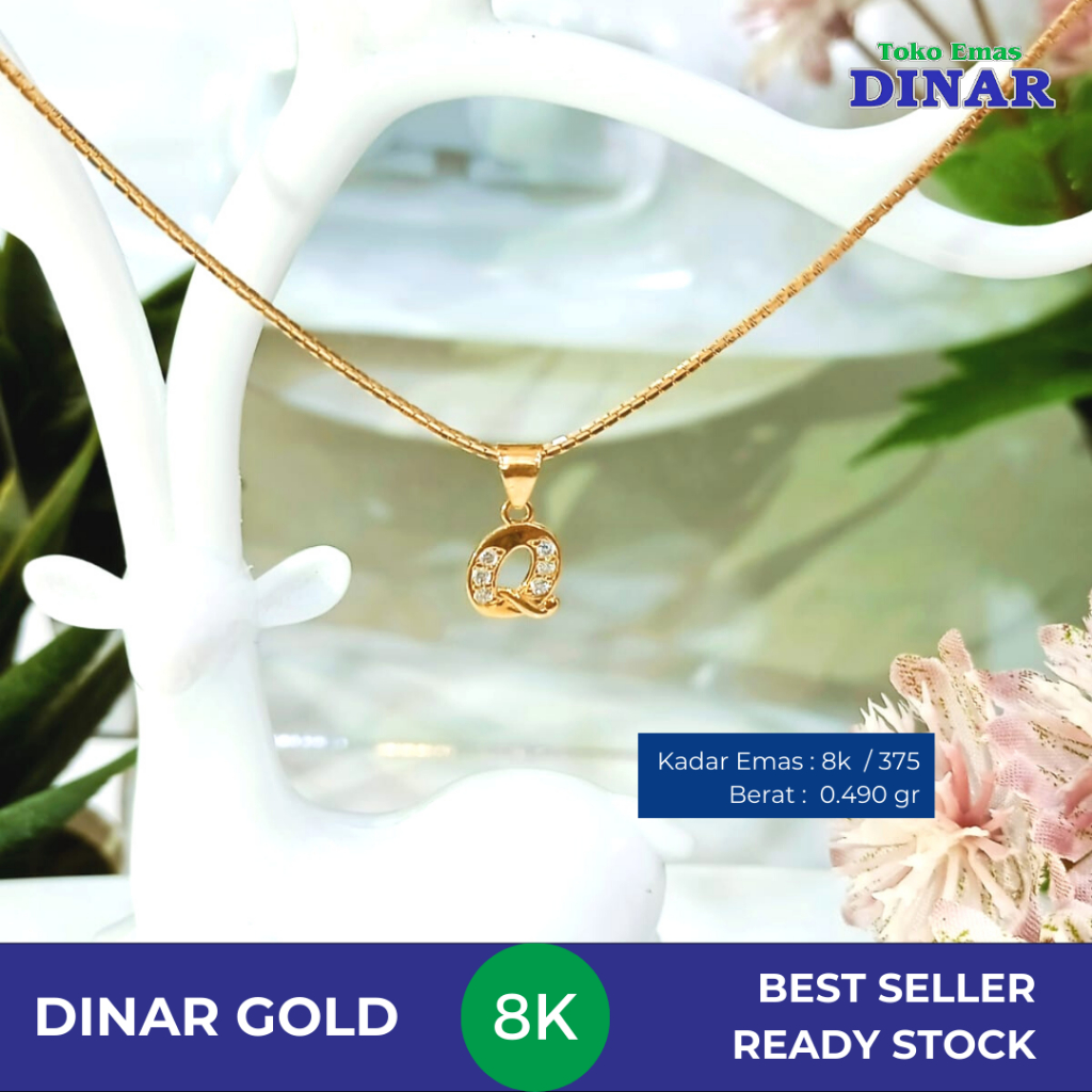 LIONTIN BATU AD HURUF "Q" SLP KADAR EMAS MUDA - 8K