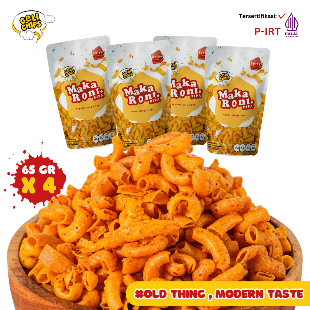 

Gelichips - Paket 4 Pcs Makaroni Pipa Spicy Super Hemat 65gr / Kemasan