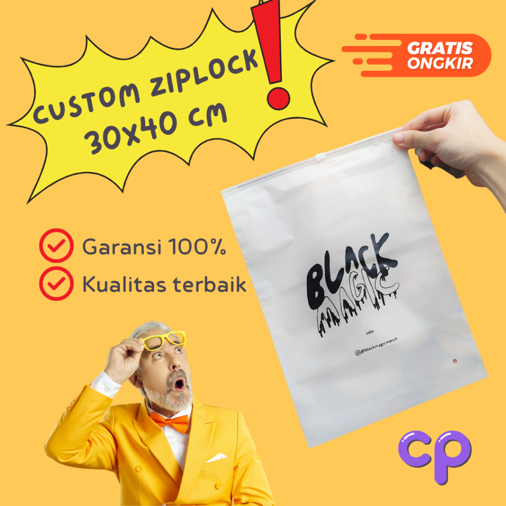 

Custom ziplock bag 30x40 cm frosted / resealable bag / sablon tas plastik baju