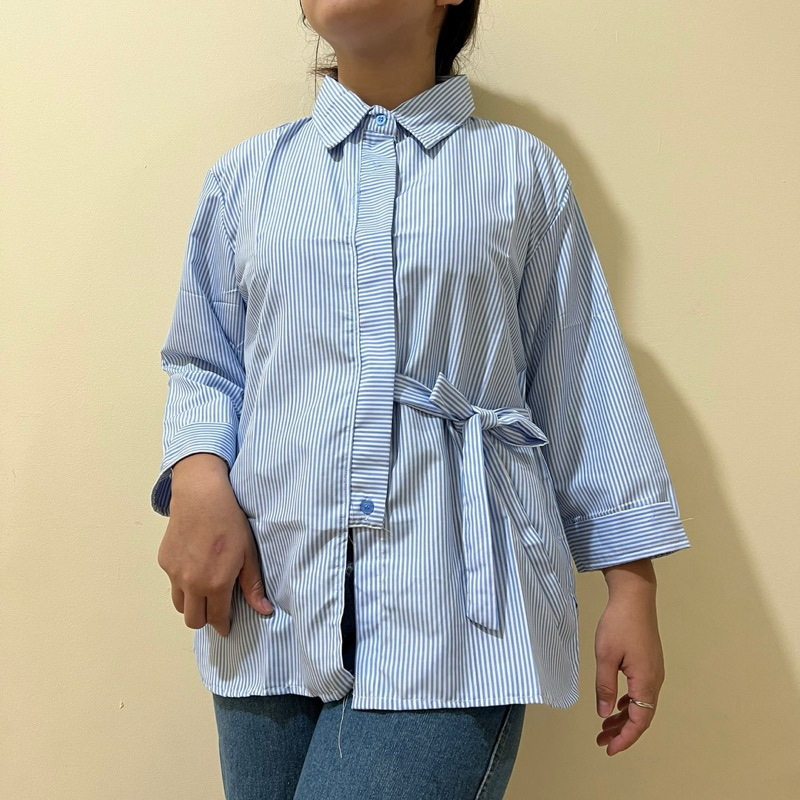 kemeja wanita salur blus perempuan model elegant bahan katun