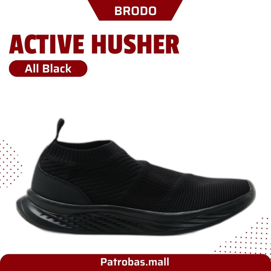 BRODO Active Husher Full Black Original Sepatu Sneakers Casual Slip On Shoes