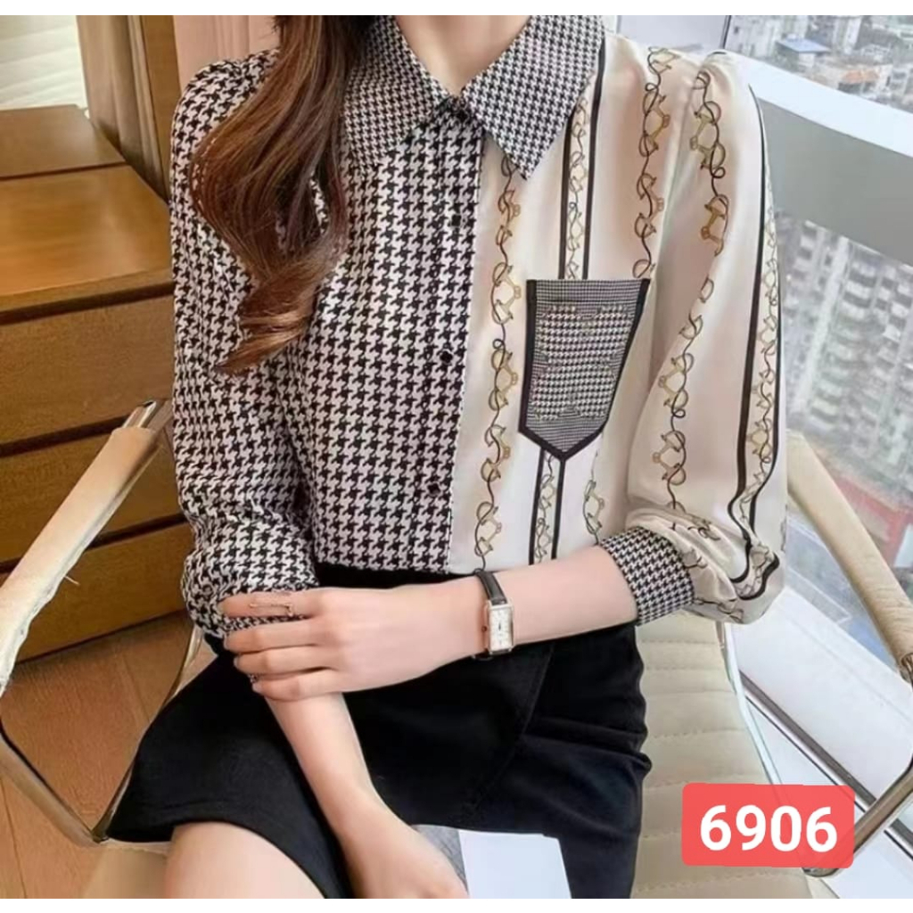 JM6906 Kemeja Wanita Fashion Import Bahan Satin Silk Premium