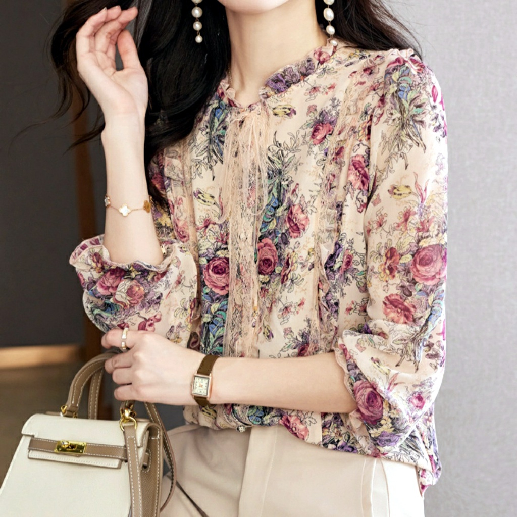 SM5295 Blouse Fashion Import Wanita Bahan Satin Silk Premium