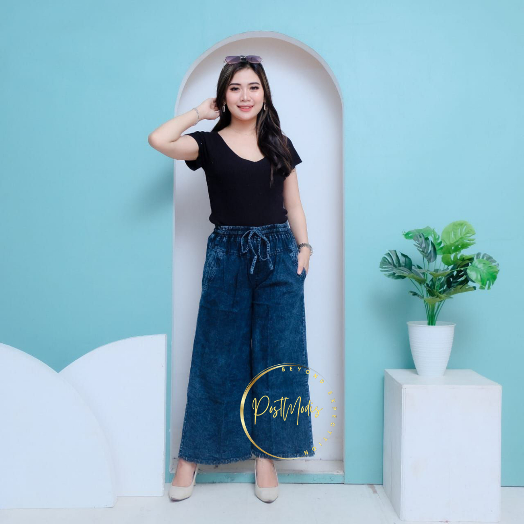 INARA KULOT RAWIS JEANS SNOW BLUE DAN SNOW BLACK FT