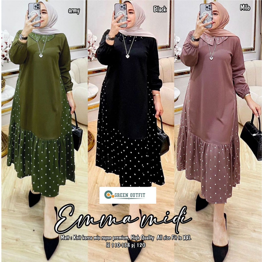 emm midi baju pakaian atasan dress dres panjang selutut motif kotak size xxl xxxl casual wanita cewe