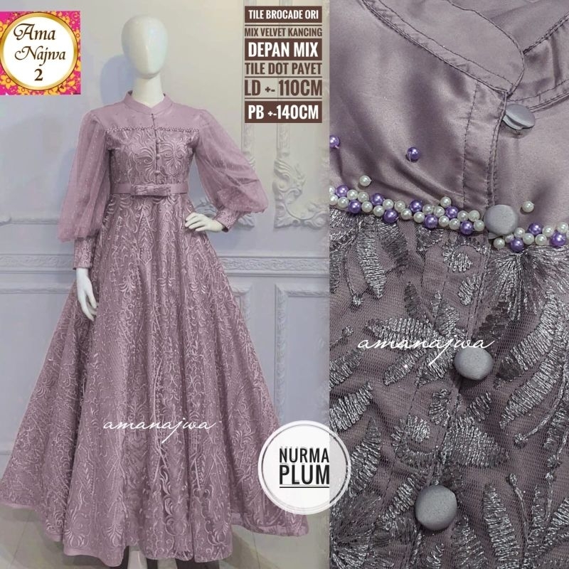 NURMA DRESS GAMIS WANITA TERBARU TILLE BRUKAT IMPORT ORI LD-+ 110 CM PB 140 CM