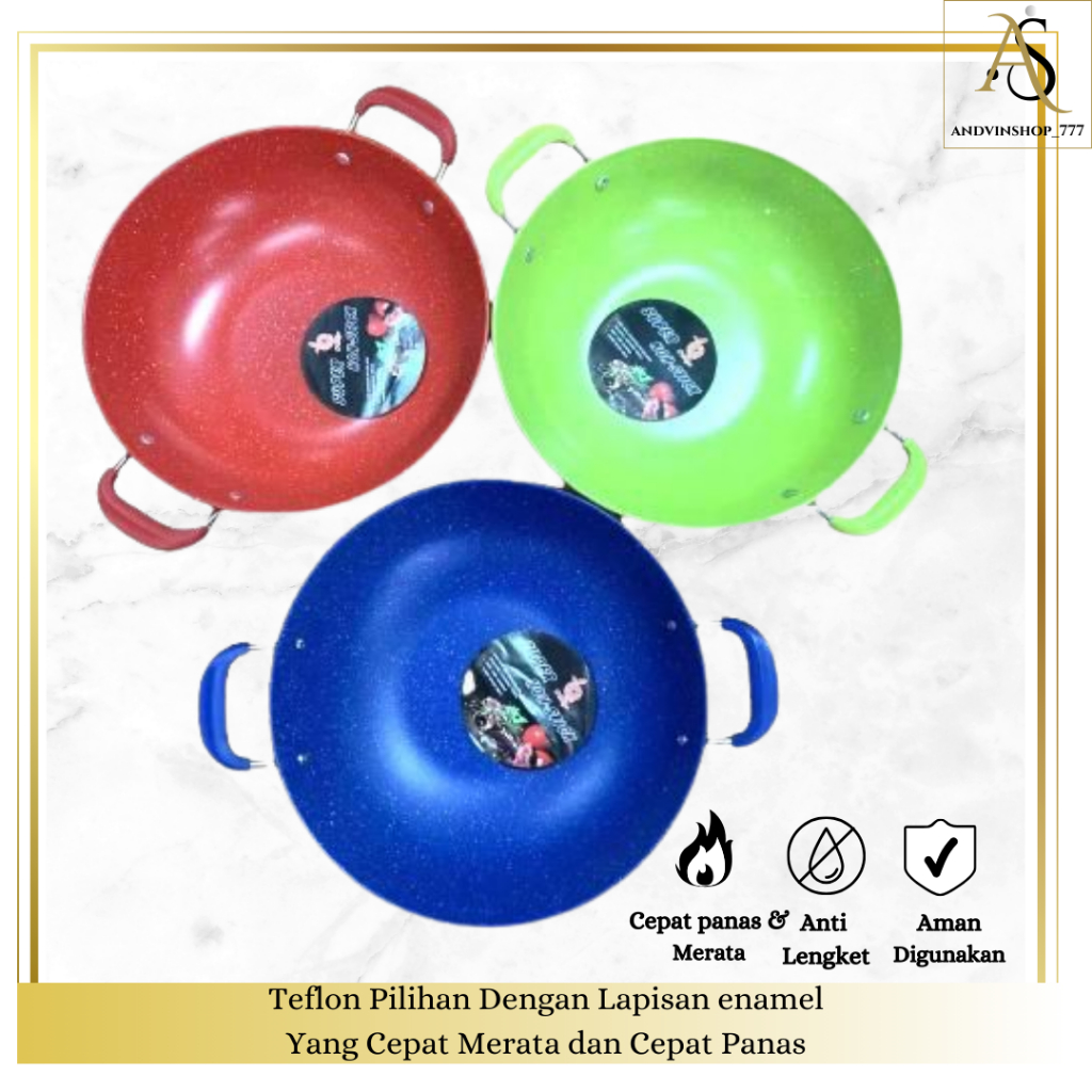 Wajan Enamel Warna Warni 34cm Anti Lengket bahan Premium Menggoreng
