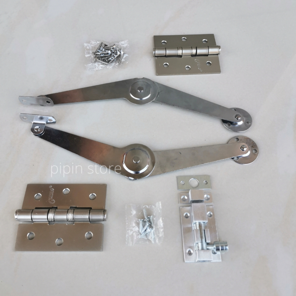 Paket Engsel Salon Sikutan Jendela Lipat Stainless 1 Set - Engsel Jendela Kayu 3 Inch Tebal - Rambun