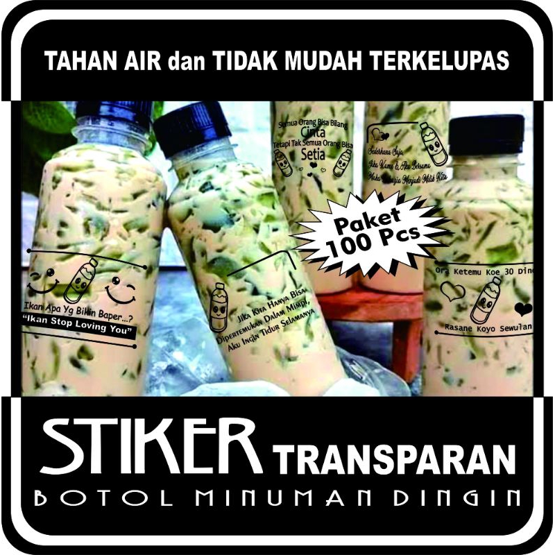 STIKER KATA-KATA LUCU 12 KARAKTER MINUMAN KEMASAN BOTOL  120 pcs