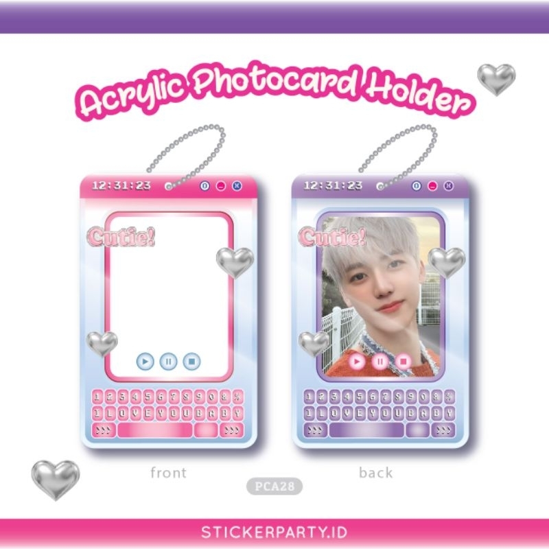 

[Sticker Party] Pink Ungu Holder Akrilik Photocard Kartu PC Card Mika Gantungan Charm Cahol PCA28 PCA