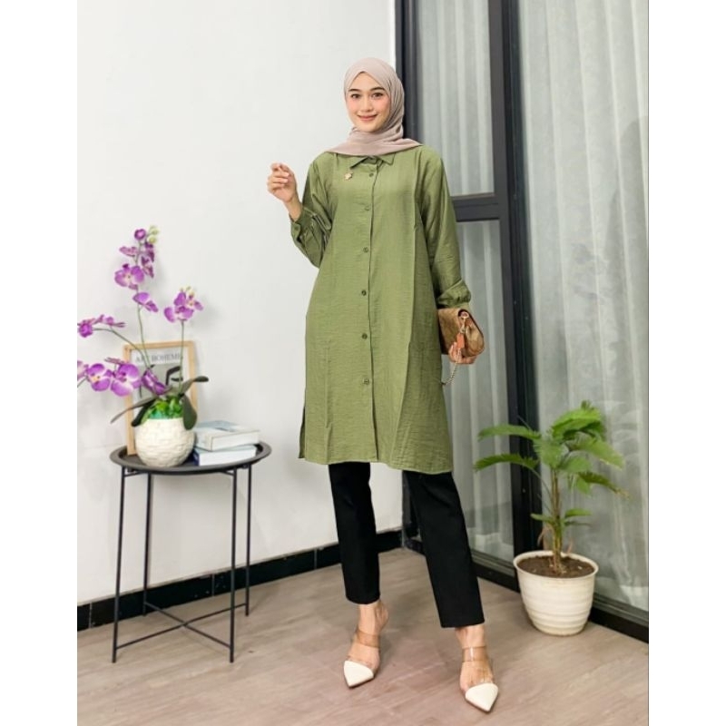 Tunik Terbaru Polo Linen- Velita Tunik // Kemeja Tunik Wanita // JF625