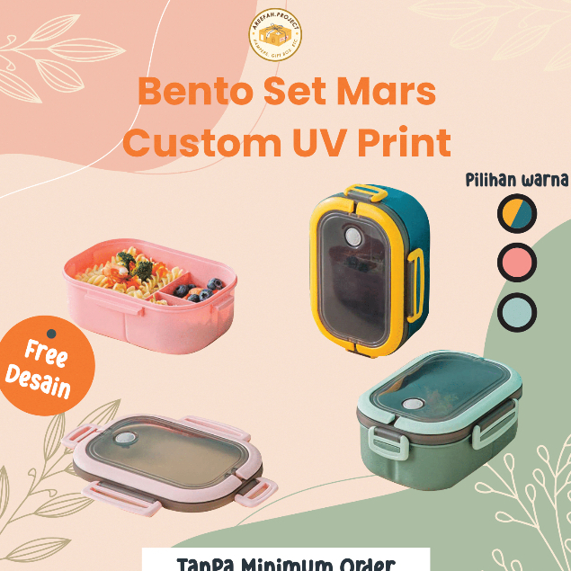 Lunch Box Custom/Kotak Bekal Set Sendok Garpu Sumpit  BENTO SET ANQI 700ml UV Print Custom Nama/Logo