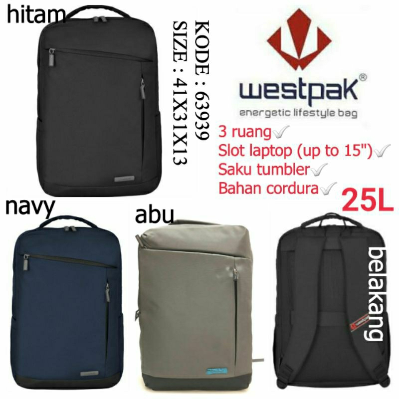 Tas Punggung Ransel Original Westpak 63939 Warna Hitam Navy Abu | Tas Ori Westpak Murah