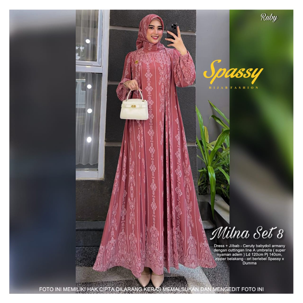 [LD 120] MILNA SET DRESS GAMIS WANITA JILBAB PESTA BAHAN CERUTY BABYDOLL ARMANI ORI BY SPASSY