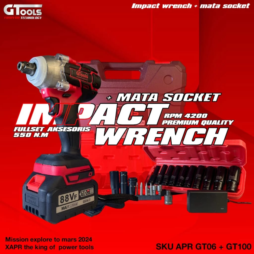 Impact wrench Gtools GT06+ 2batrei 88V bonus puluhan mata shock
