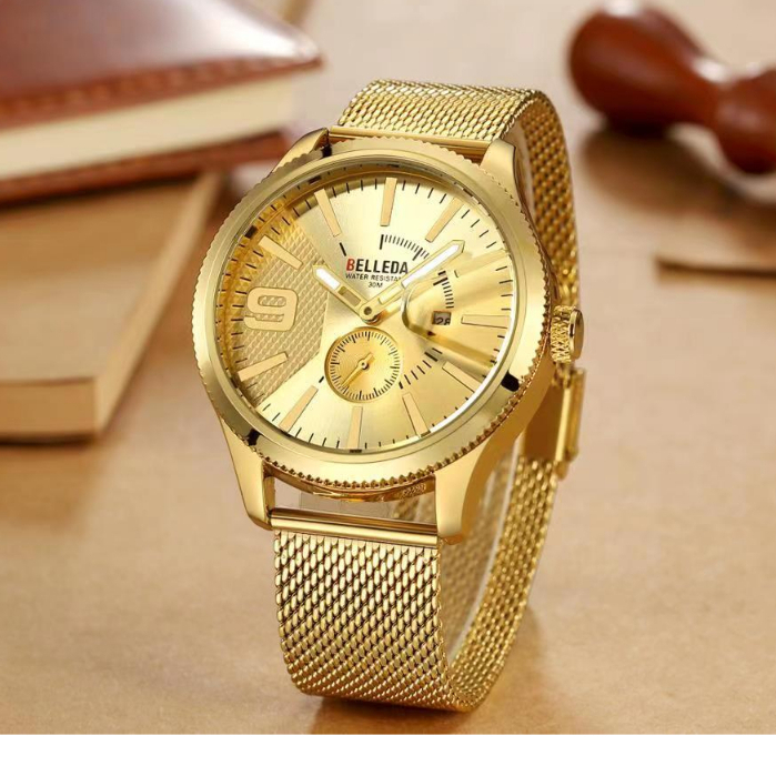 JAM TANGAN PRIA RANTAI PASIR WATER RESISTANT - BELLEDA B-9142 ORIGINAL