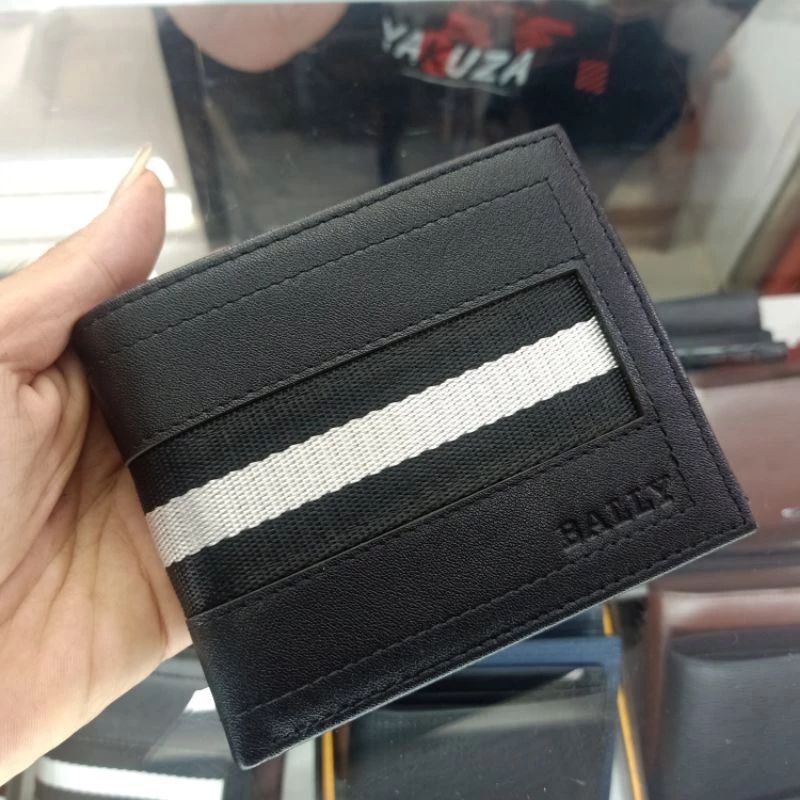 dompet kulit Bally logo bordir dompet lipat kulit asli import