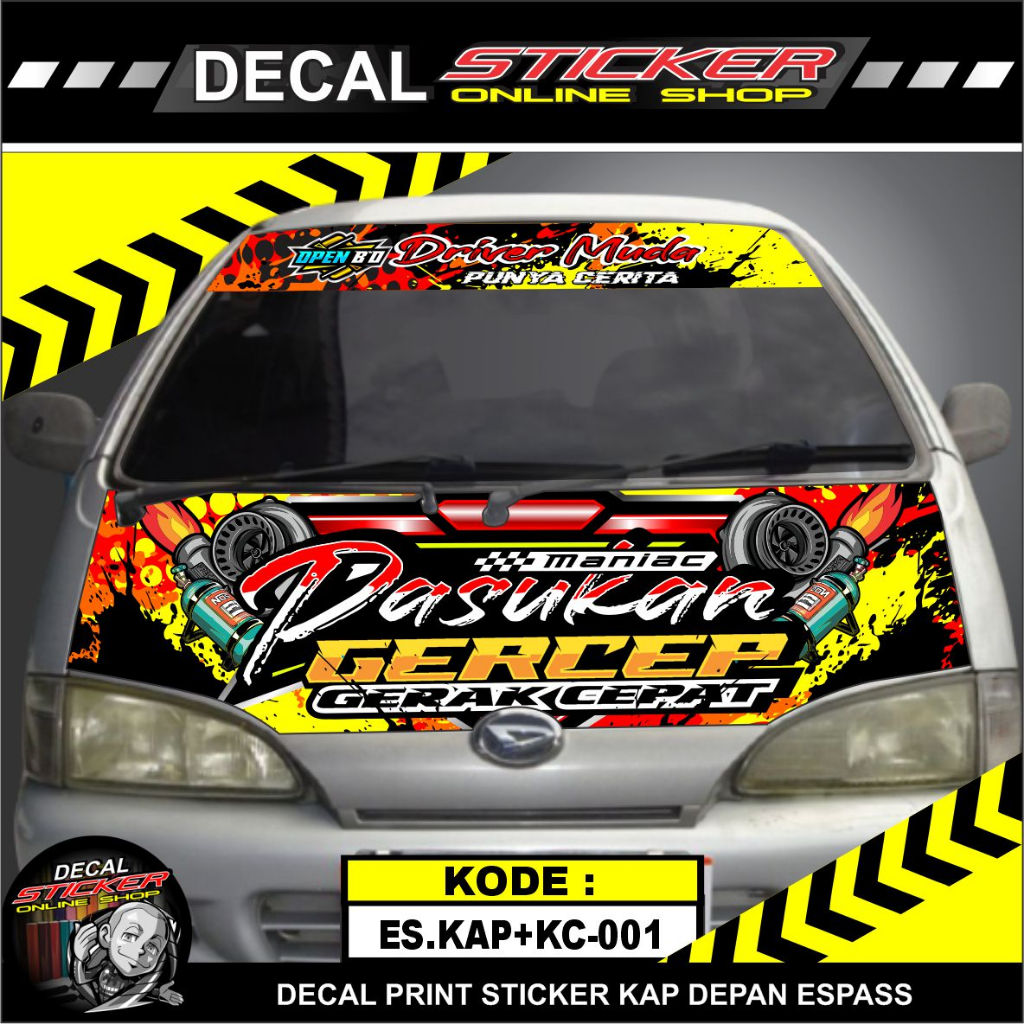 STIKER KAP DEPAN + KACA ATAS MOBIL PICKUP ESPASS DECAL PRINT VARIASI PASUKAN GERCEP