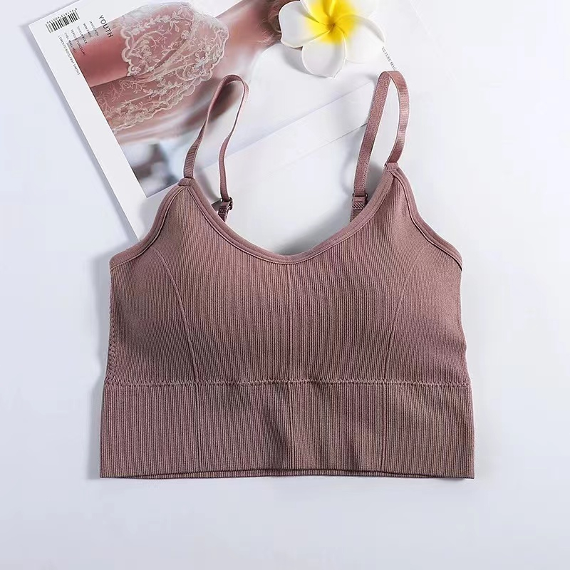 Pakaian Dalam Wanita Bra Polos Yoga Bra Push Up Tanpa Kawat Sport Bra-bra-110 brown