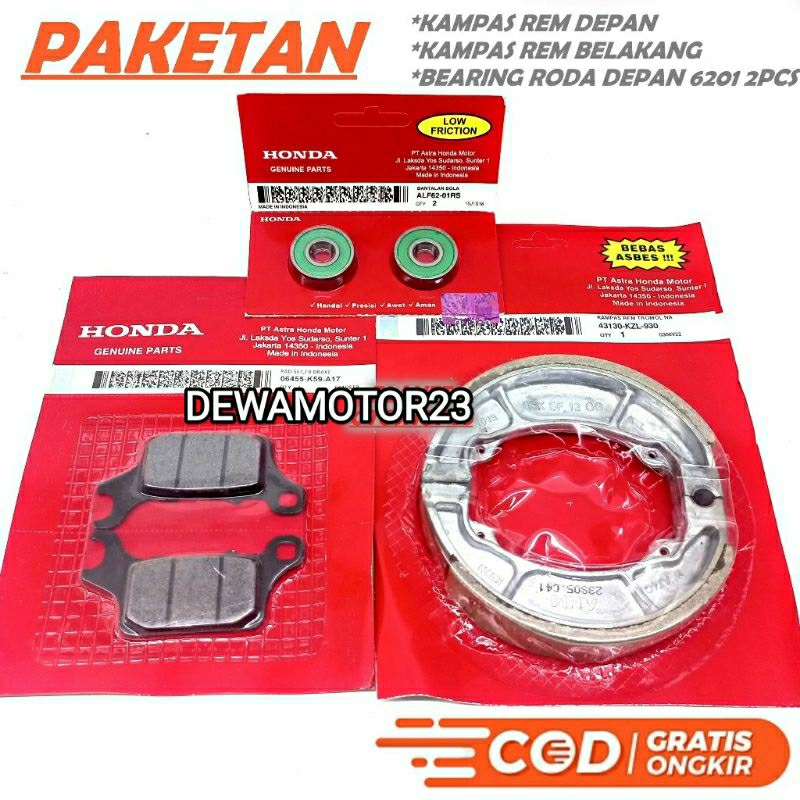 PAKET KAMPAS REM + BEARING RODA DEPAN K59 VARIO 125/150/160 KEYLES TECH NEW GENIO