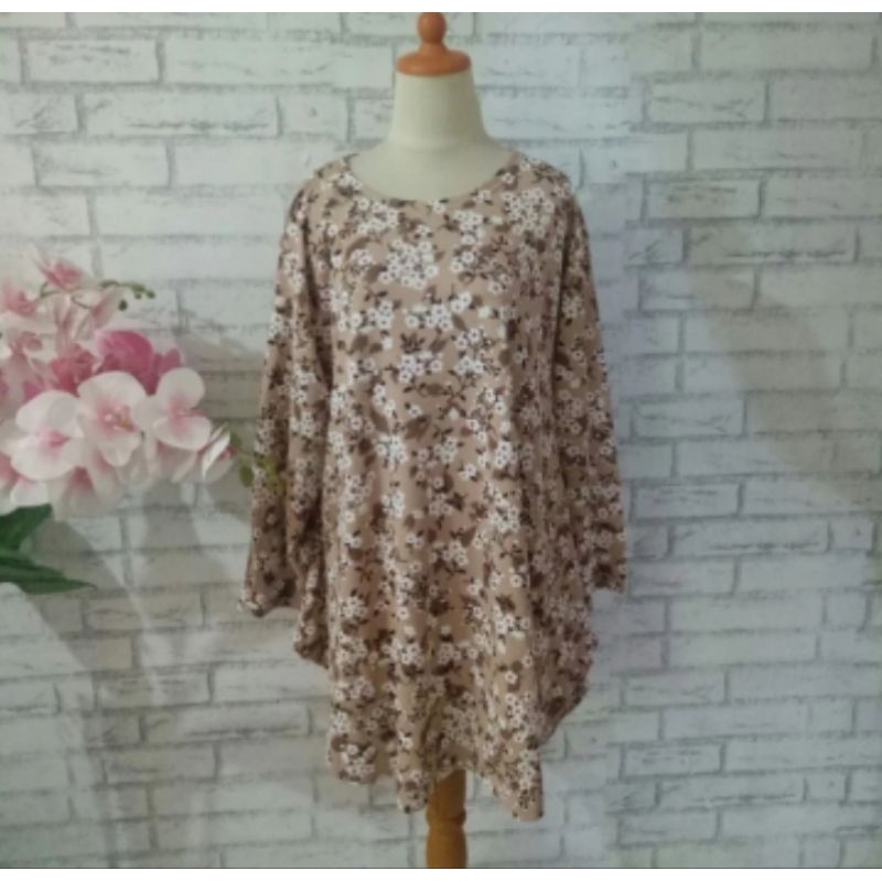 blouse bunga big size/blouse coklat big size/blouse tunik big size