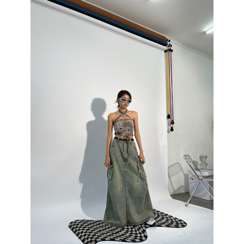 HARAJUKU SKIRT ROK Y2K PANJANG BAHAN PREMIUM CARGO ROK