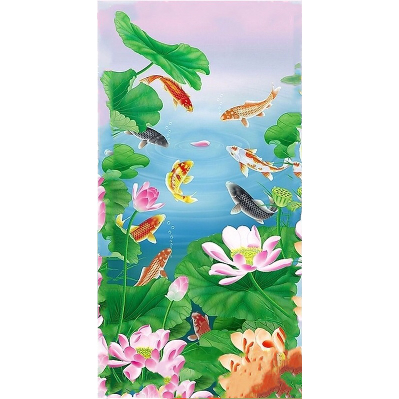 hiasan dinding gambar ikan mas Koi plus bingkai