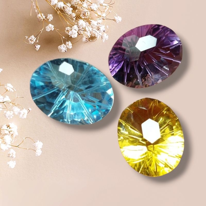 Batu Permata Natural Blue Topaz Citrine Amethyst Custom Cutting