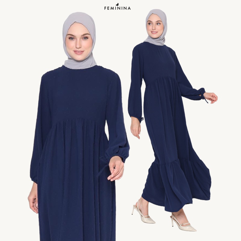 Feminina Yara Dress Dark Navy  | Dress Panjang Gamis Muslim Bahan Crinkle Uragiri S-XL